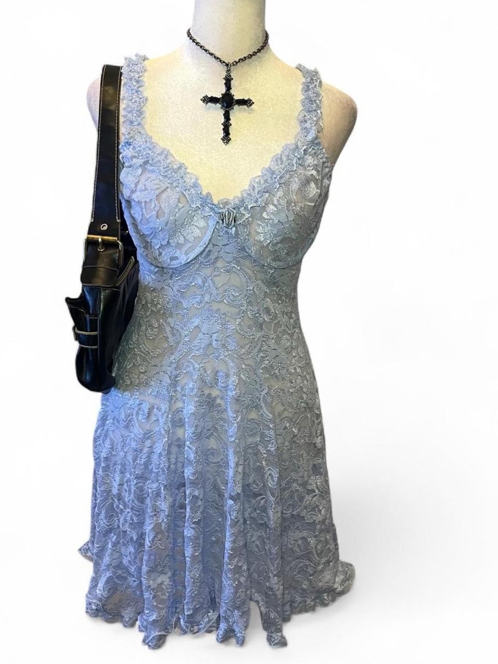 Y2K baby blue Lace Slip Dress